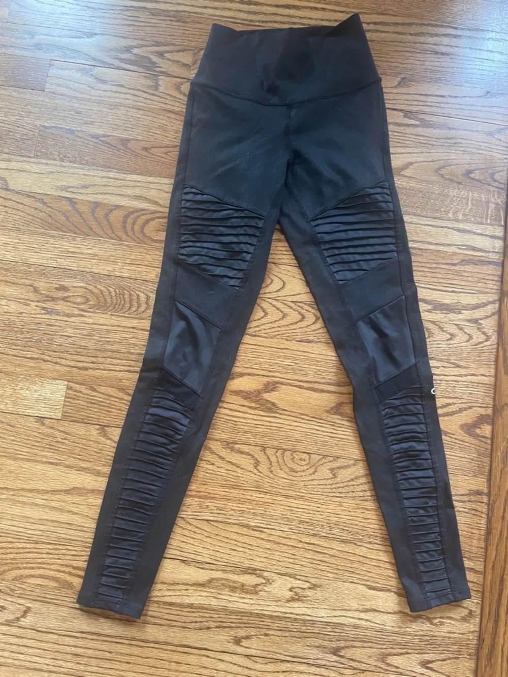 Alo Black Moto-Style Mesh Panel Leggings XS